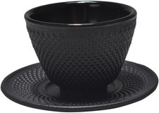JAPANESE STYLE CAST IRON HOB NAIL TEA POT TRIVET CUP AND SAUCER SET BLACK 