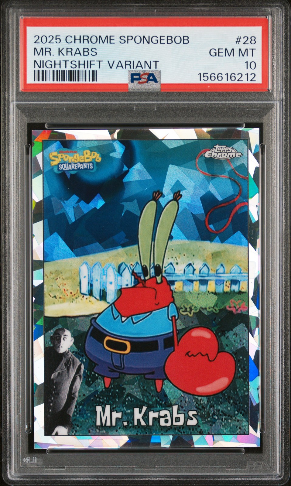 2025 TOPPS CHROME SPONGEBOB 25TH ANNIVERSARY NIGHTSHIFT VARIANT MR. KRABS PSA 10