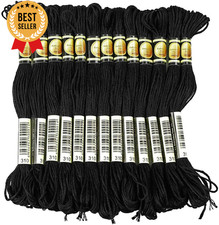 Black Embroidery Floss 24 Skeins for Friendship Bracelets Cross Stitch