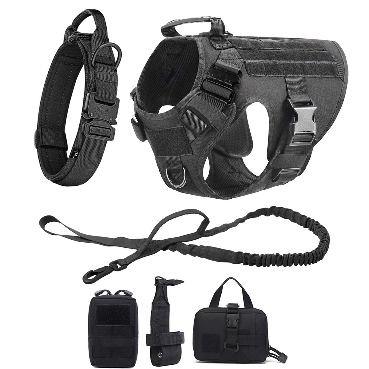 Tactical Dog Vest Kit with dog leash dog collar and Multiple Accessories
