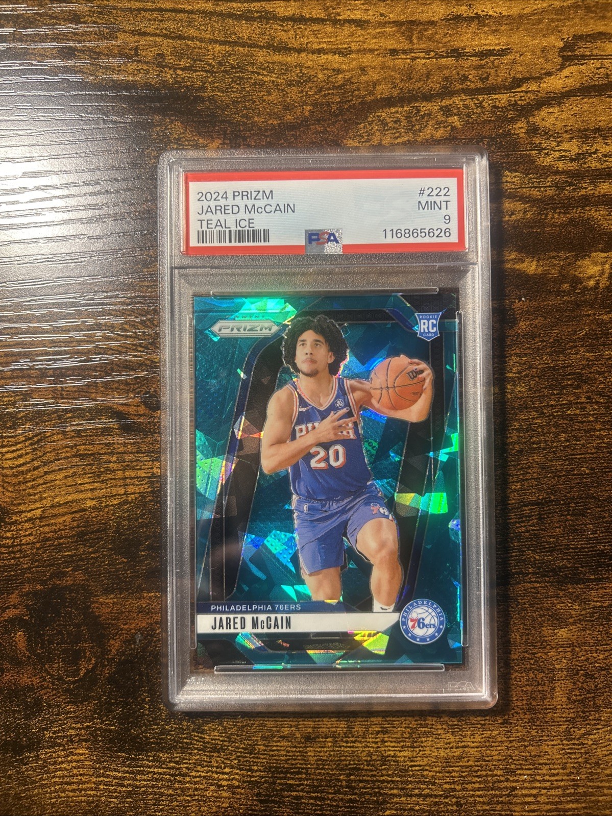 2024-25 Panini Prizm - Jared McCain #222 Teal Ice Prizm /225 (RC) P.S.A. 9