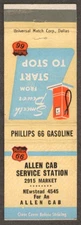 Allen Cab Phillips 66 Service NEwstead 4545 matchcover