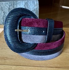 Vintage Jaeger Tri-color Wide Belt Suede Exotic Leather Statement Retro Fashion
