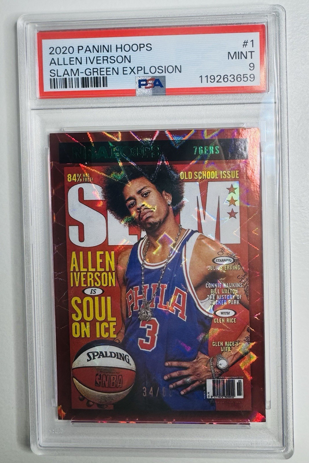2020 NBA Hoops Allen Iverson Slam Green Explosion /89 PSA 9 #1 Ssp
