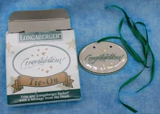 Longaberger Congratulations Tie-On – Oval Ceramic Basket Accessory w/ Box