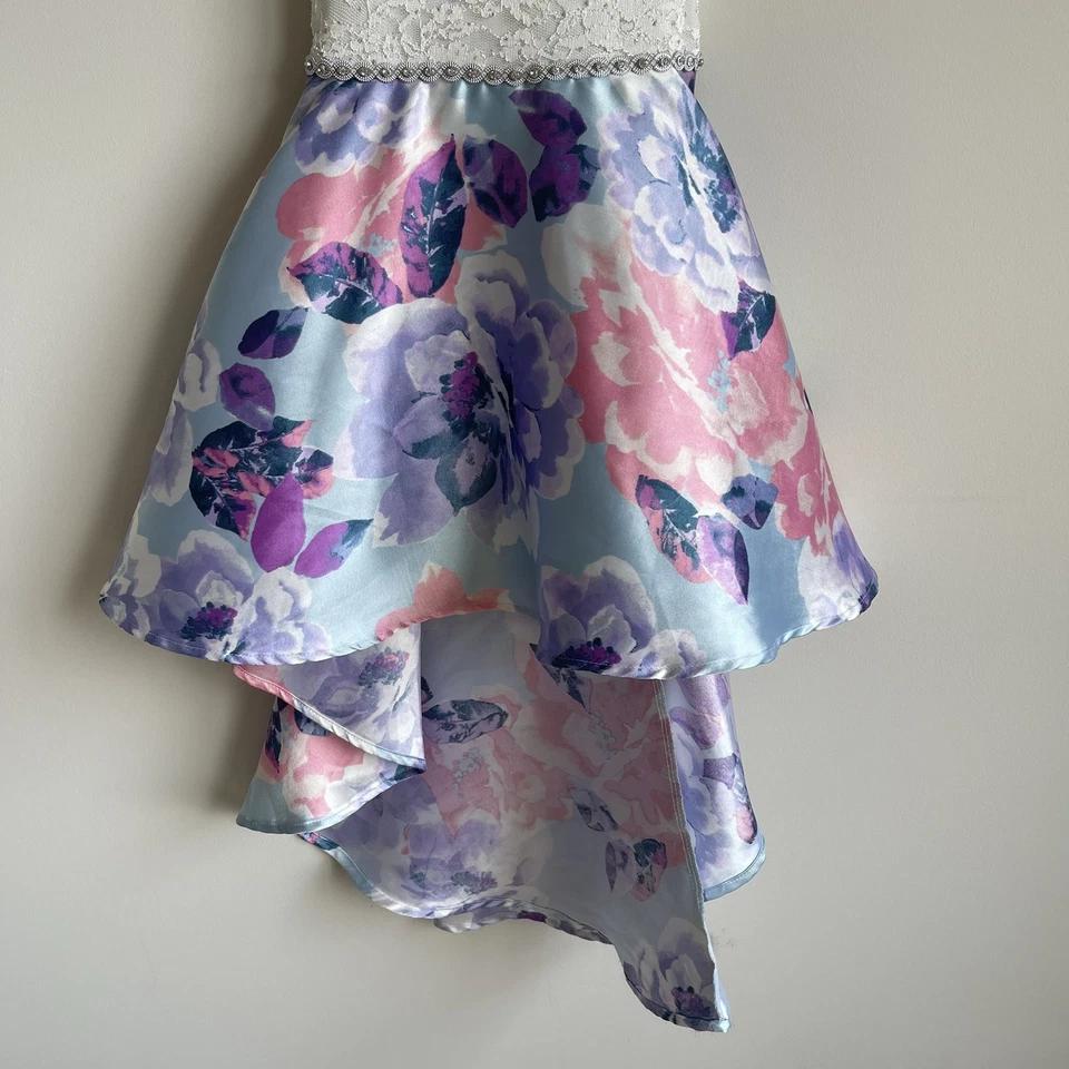 Vestido de Encaje Floral Alto Bajo Concurso de Baile Formal Speechless Niñas 7 Foto 4 de 4