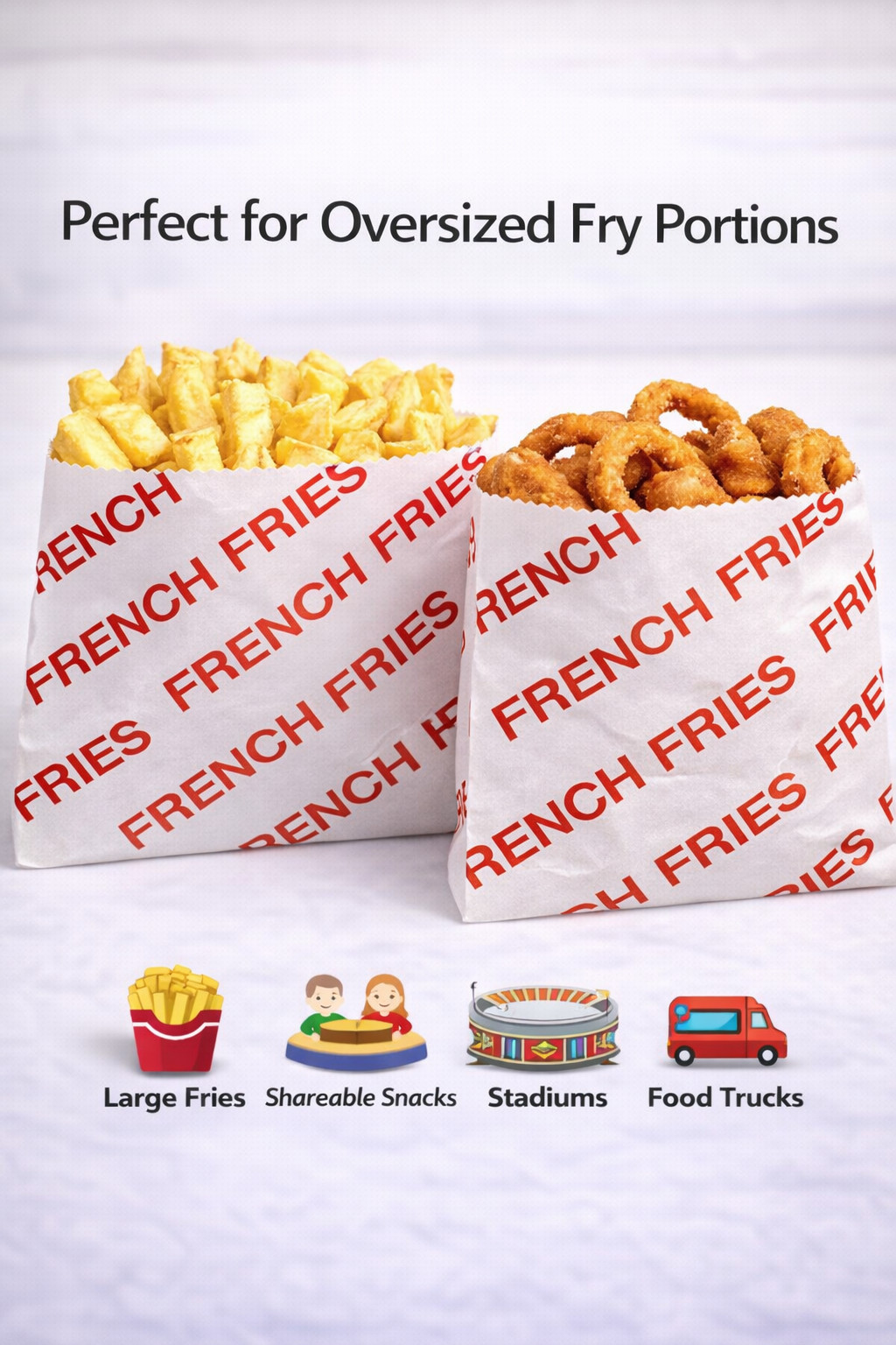 French Fry Bags Printed Grease Resistant Assorted Sizes 8000 Total Bulk Pack