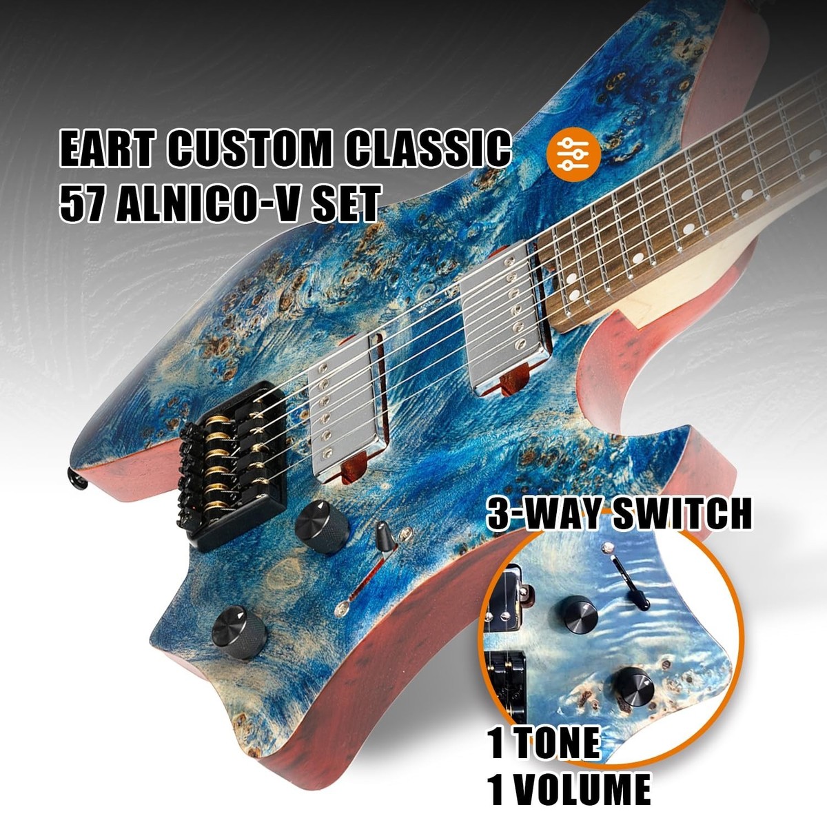 美品】EART GW2-BL ヘッドレスギター 青杢バール 美杢 Eart Guitars