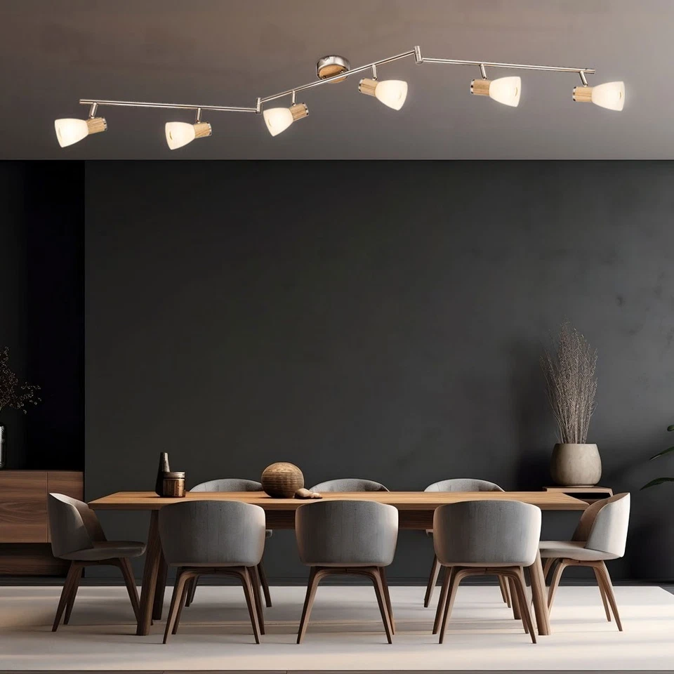 Decken Spotleiste 6-flammig Holz Nickel Lampe Wohn Ess Zimmer Strahler Leuchte - Bild 4 von 4