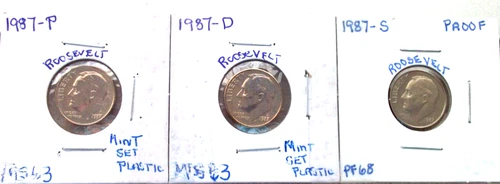 1987-P MINT STATE / 1987-D MINT STATE / 1987-S PROOF ROOSEVELT DIMES