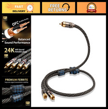 High-Quality RCA Audio Cables - 1 Male to 2 Male Splitter, Gold-Plated, 15 AWG,