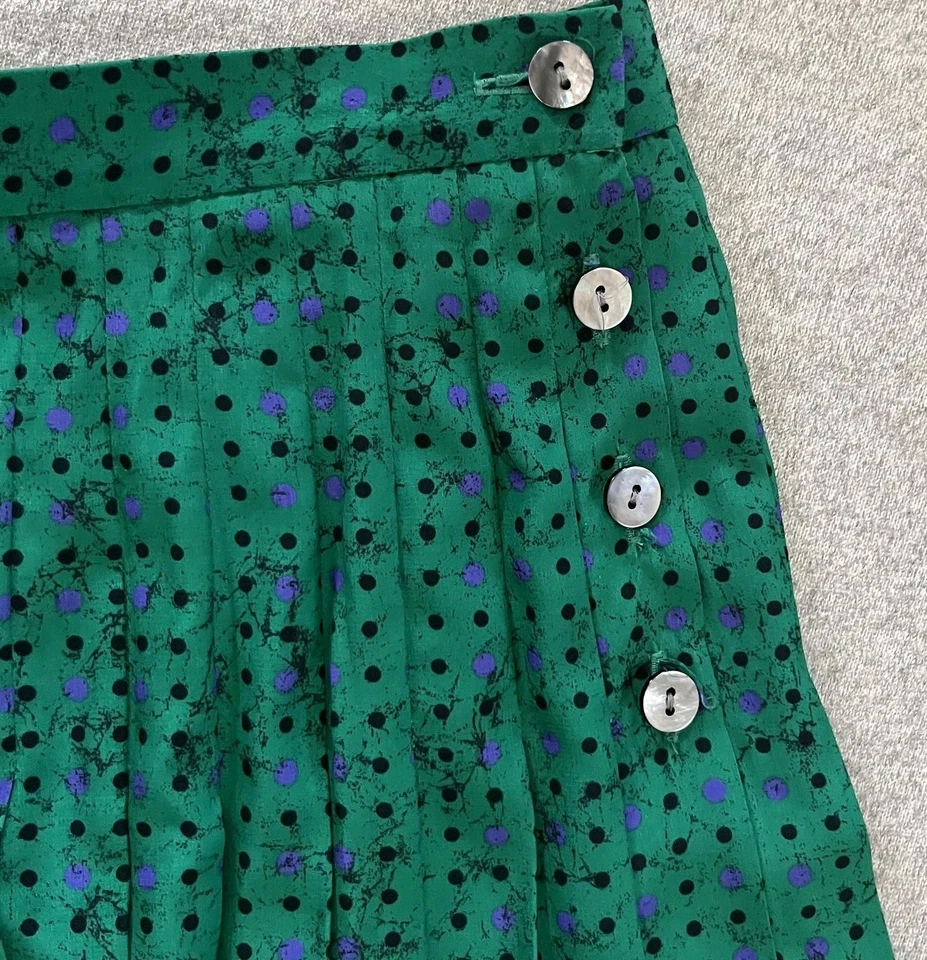 Falda Jaeger Vintage Mujer 14 Verde Negro Púrpura Plisada Midi Lunares Años 80 Foto 4 de 4