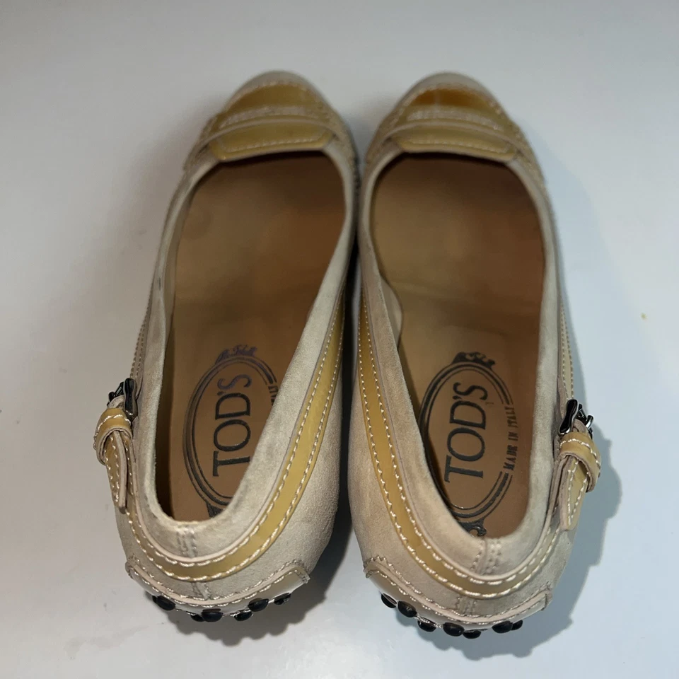 Tod's Crema Beige Cuero Tostado Zapatos Tacones Gatito Amarillo Zapato talla 37.5/7.5 Foto 4 de 4