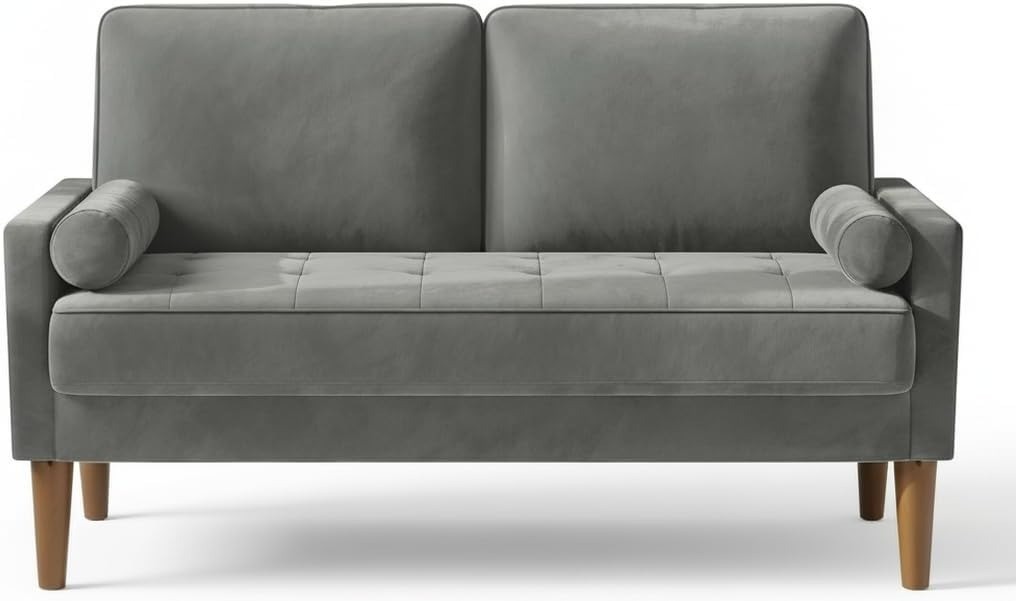 Causeuse velours gris-vert 121cm petit canapé pour optimiser la chambre