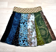 Y2K Tracy Evans Patchwork Mini Skirt Scarf Wide Waistband Chiffon Lined Boho VTG