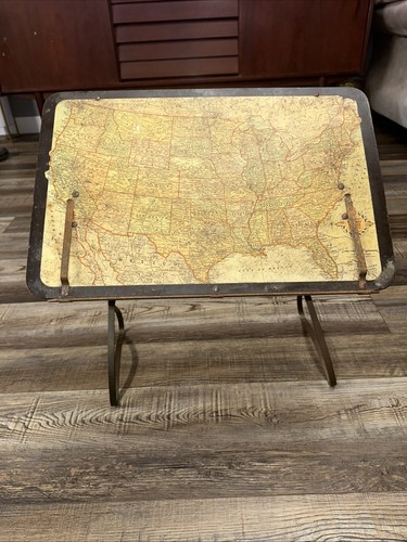 VTG 1930s Teaching Table Replogle Us Map Folding Tray Homeschool Articulated