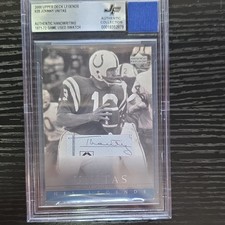 Upper Deck Legends 2000 #28 Johnny Unitas Handwriting Game Used Swatch Colts