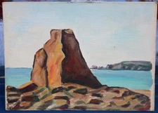 Vintage French painting - French coastal landscape - oil - Monet interest