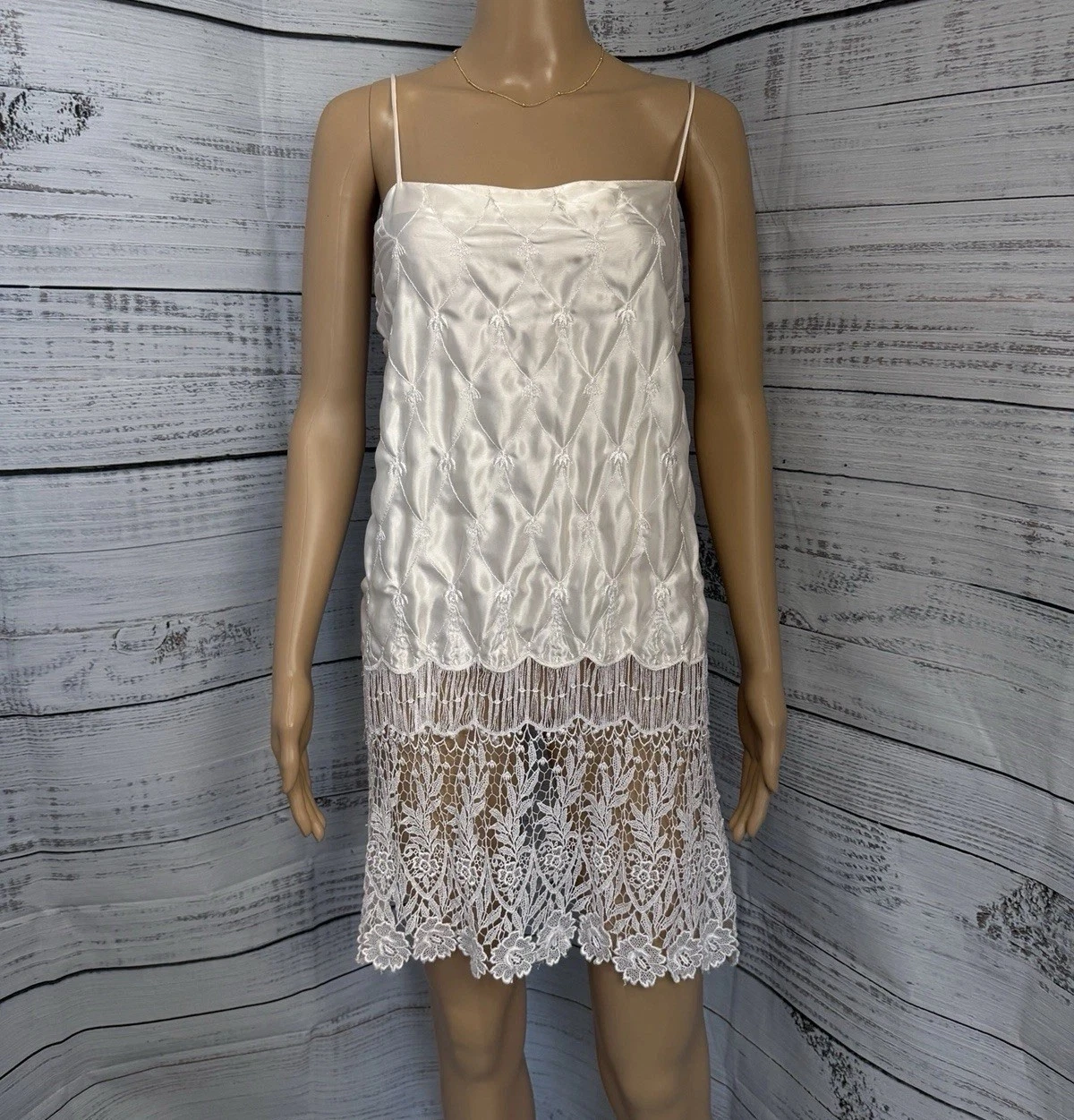 UNDERCOVER Abito slip vintage raro Victoria’s Secret avorio raso L flapper ragazza anni 90 lingerie