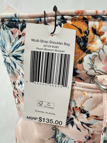Vera Bradley Multi-Strap Shoulder Bag Purse Peach Blossom Bouquet New 26729 - Afbeelding 3 van 6