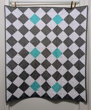 Handmade Patchwork Baby Quilt Gray White Teal Llama Theme 35x40
