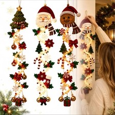 Lighted Christmas Door Hanger Rustic Quilted Fabric Wreath Decor Free Shipping