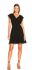 RAILS Women's M Tara Black Linen Blend Lace Flutter Sleeve Smocked Mini Dress