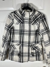 YMI womens black white plaid zip front jacket