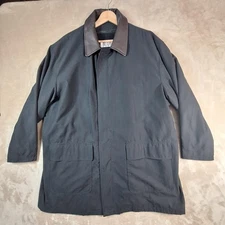 Bill Blass Car Coat Mens XL Black Zip Out Liner Button Front Contrast Collar