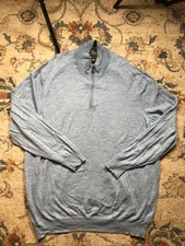 Jos A Bank Sweater Mens Big 2XB Blue Merino Wool Quarter Zip Mock Neck Traveler