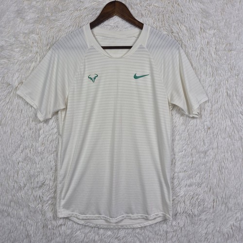 Nike Court AeroReact Rafa Nadal Tennis Shirt White Green CI9152-100 Mens Small