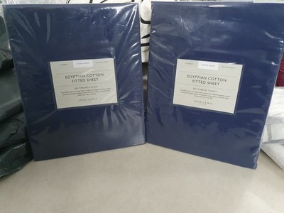 2 x John Lewis Doppel Spannbettlaken 200 Fäden Crisp & Fresh 135 x 190 cm DOUBLE NAVY