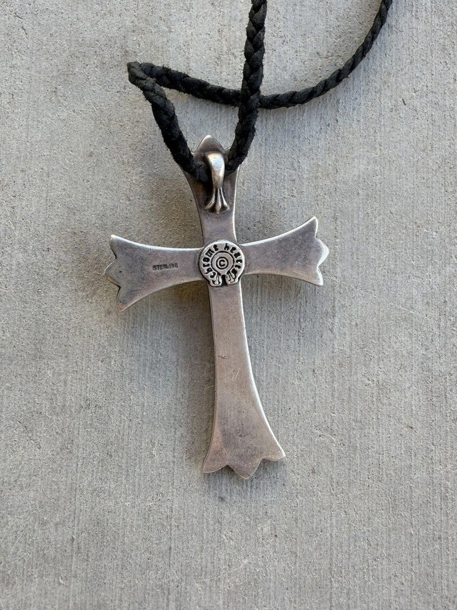 Chrome Hearts Large Cross Pendant w/ Braided Leather Chain | eBay