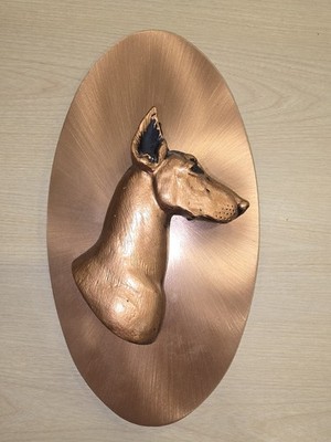 Copper Look Doberman Pinscher Wall Hanging Signed By The Artist