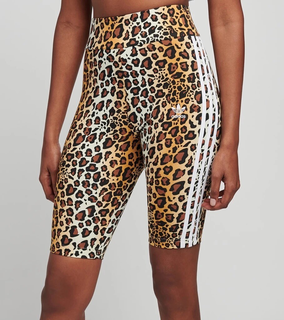 NWT Adidas Leopard 3-Stripe Biker Shorts Size XS Brown White