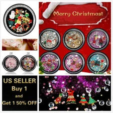 3D Christmas Nail Art Decals Set Rhinestones Glitters Beads Tips Decorations