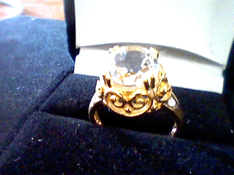 ANILLO DE COMPROMISO DE TOPACIO DIAMANTE REAL DE ORO 14K Y SS 3,00 QUILATES TALLA 7 + BONIFICACIÓN