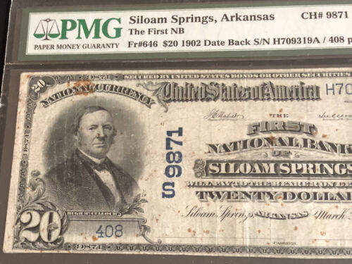 1902-$20DB-el Gran Hecho De Sioam Springs-ar-pmg12/net-Con Óxido. Es la única base de datos conocida. - Imagen 2 de 6