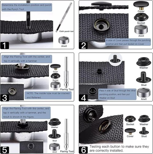 400Pcs Snap Button Kit Leather Snap Fastener Kit Tool 5/8In for Leather AntiRust - Picture 5 of 5