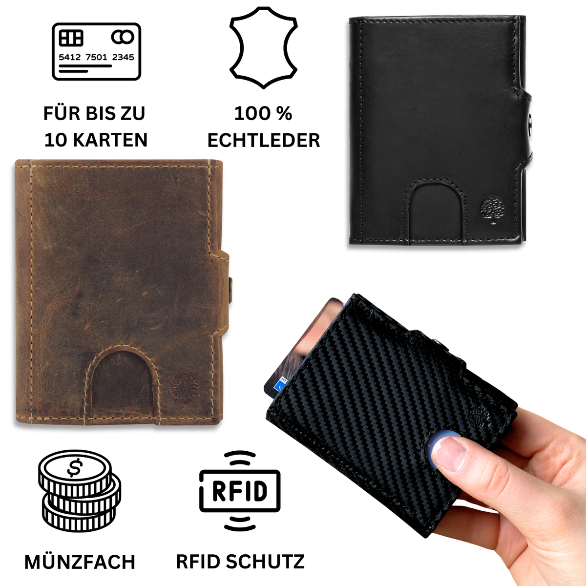 Frentree Slim Wallet Aus Echtem Leder – RFID-Schutz, Münzfach, 9x7 Cm, Schlank & Praktisch