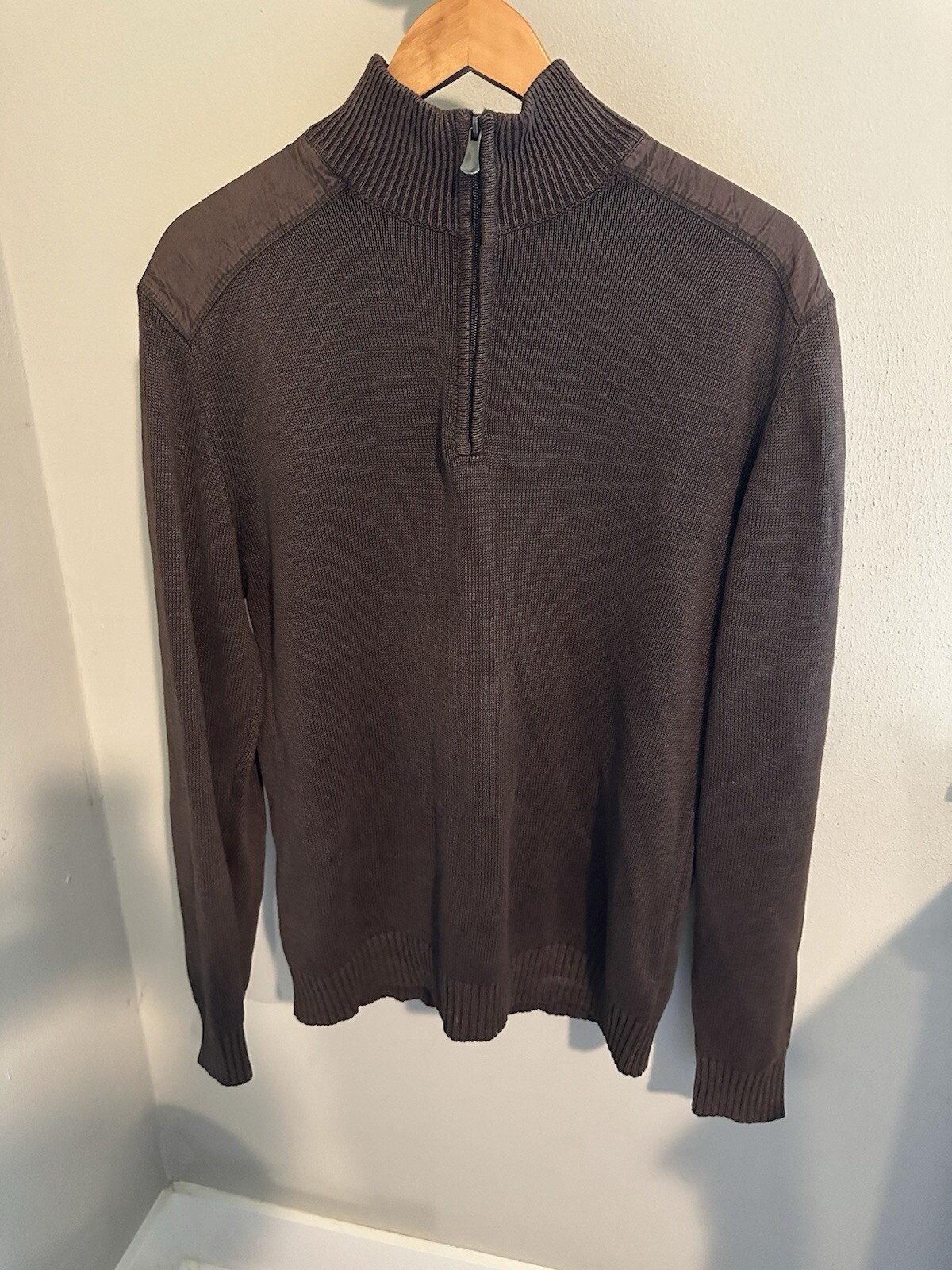 Method Brown Knit Quarter Zip Pullover Sweater Me… - image 1