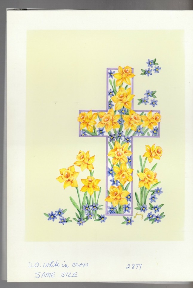 AN EASTER PRAYER Purple Cross w/ Yellow Flowers 7x10  Greeting Card Art #E2877 Comic Art