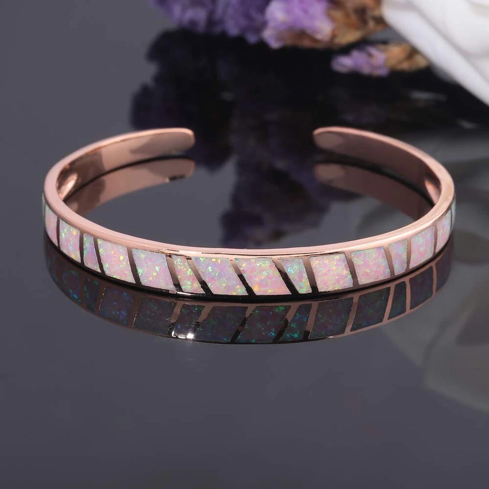 Brazaletes Kivony Moda Rosa Fino Ópalo de Fuego 925 Plata Esterlina Joyería para Mujer Foto 2 de 4