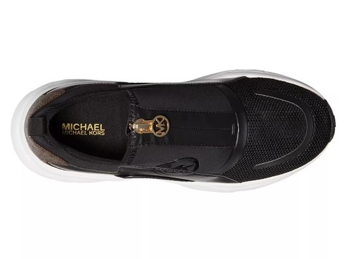 New MICHAEL Michael Kors Sami Front Zip Trainer Sneaker Shoes Size 9.5 Black - Picture 2 of 5