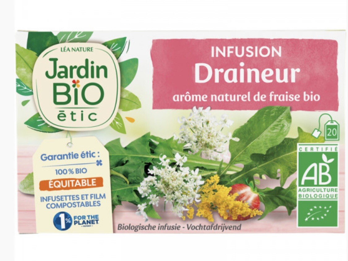 Infusion draineur arôme naturel fraise Jardin Bio pour boisson minceur