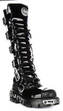 Bota Newrock Reactor sin hebilla plataforma hasta la rodilla para mujer charol negra EE. UU. 6-10