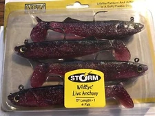 Storm Wildeye Live Anchovy Soft Plastic Swimbait Jigs Redr/Blk 5" 1 oz pkg 4 
