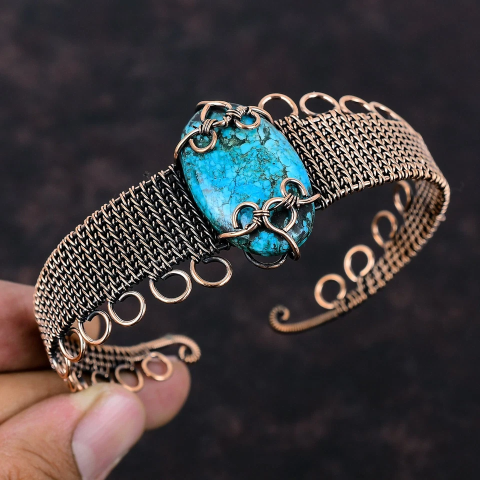 Brazalete ajustable envuelto en alambre regalo cumpleaños cobre turquesa joyería Foto 2 de 4