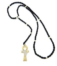 NEW EGYPTIAN ANKH PIECE WITH WOODEN ROSARY NECKLACE