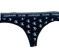 NWT Calvin Klein Women's (X-LARGE) CK ONE  Thong QF5733-997  BLACK/WHITE LOGO